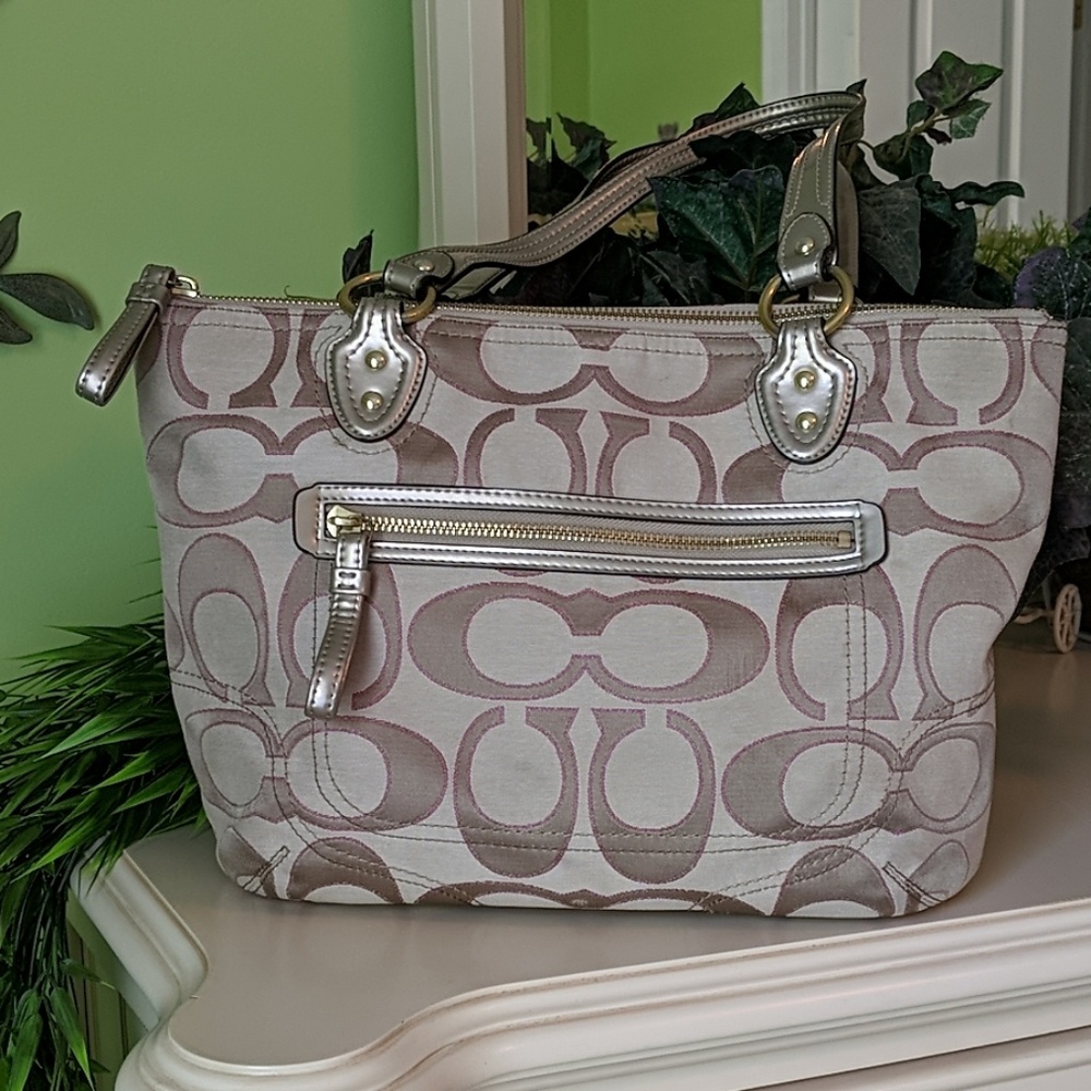 Coach Poppy metallic signature small tote